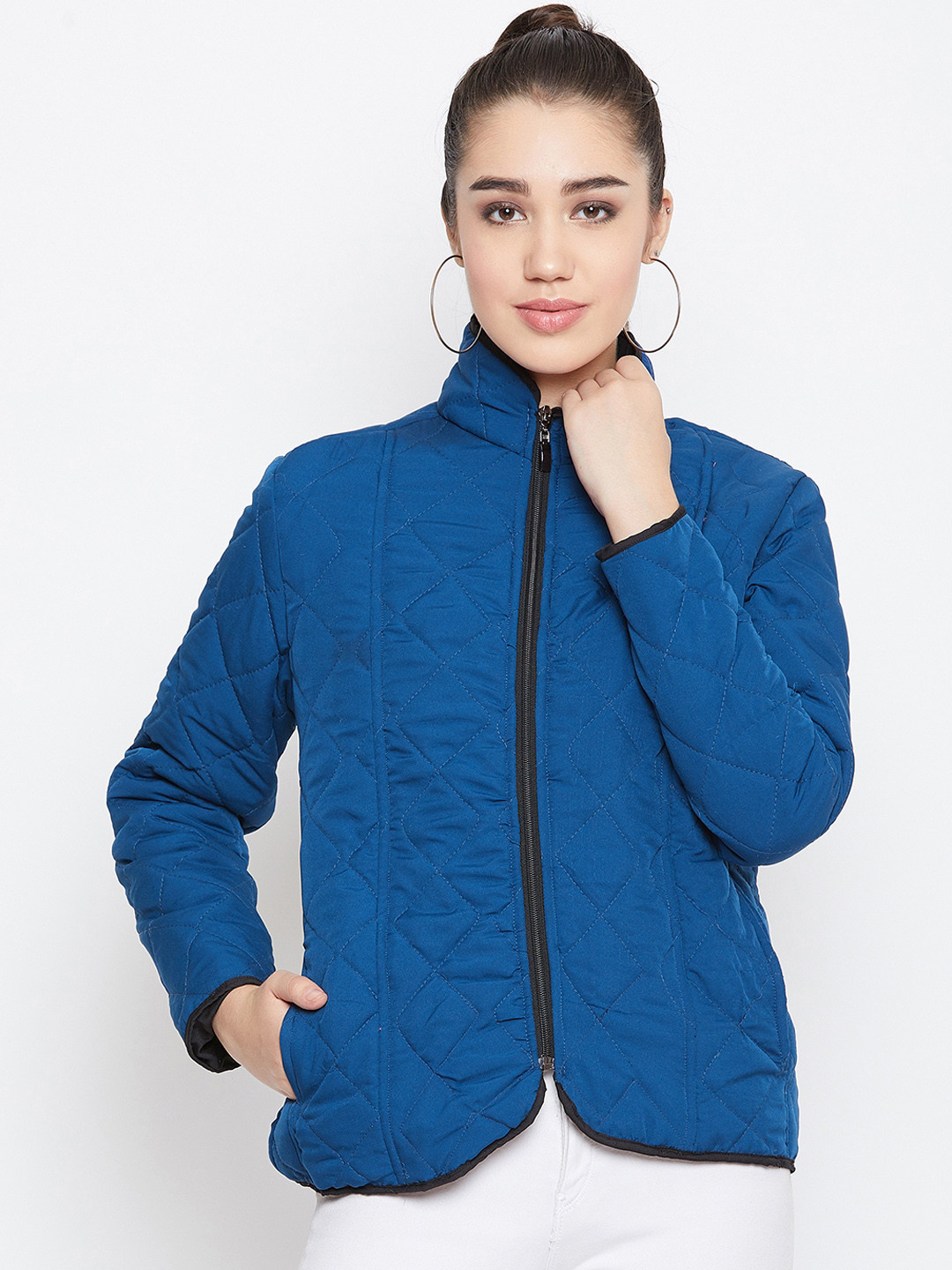 Buy PURYS Women Blue Solid Quilted Jacket Jackets for Women 11199816
