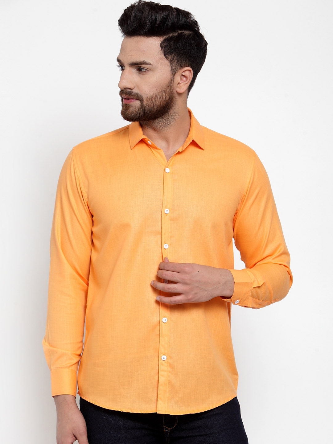 Buy JAINISH Men Orange Classic Slim Fit Solid Casual Shirt - Shirts for ...