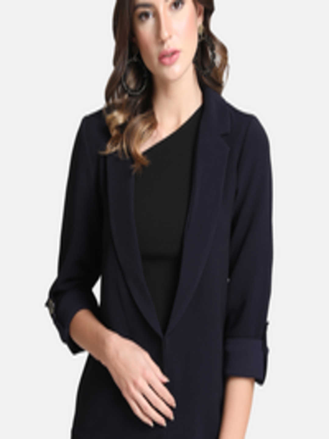 Buy Kazo Women Navy Blue Solid Tailored Jacket Jacket - Jackets for ...