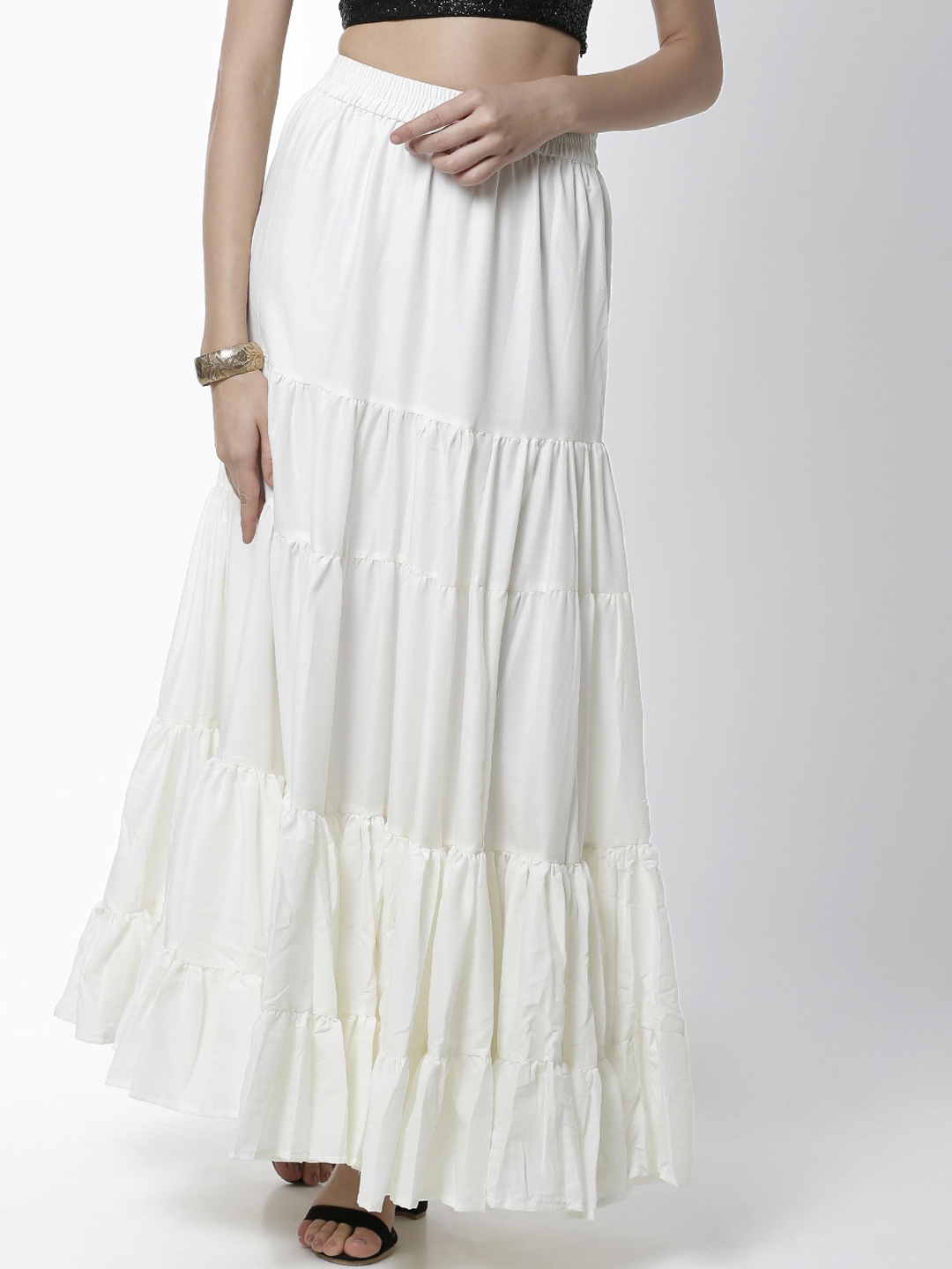 Buy De Moza Off White Solid Flared Maxi Skirt - Skirts for Women ...