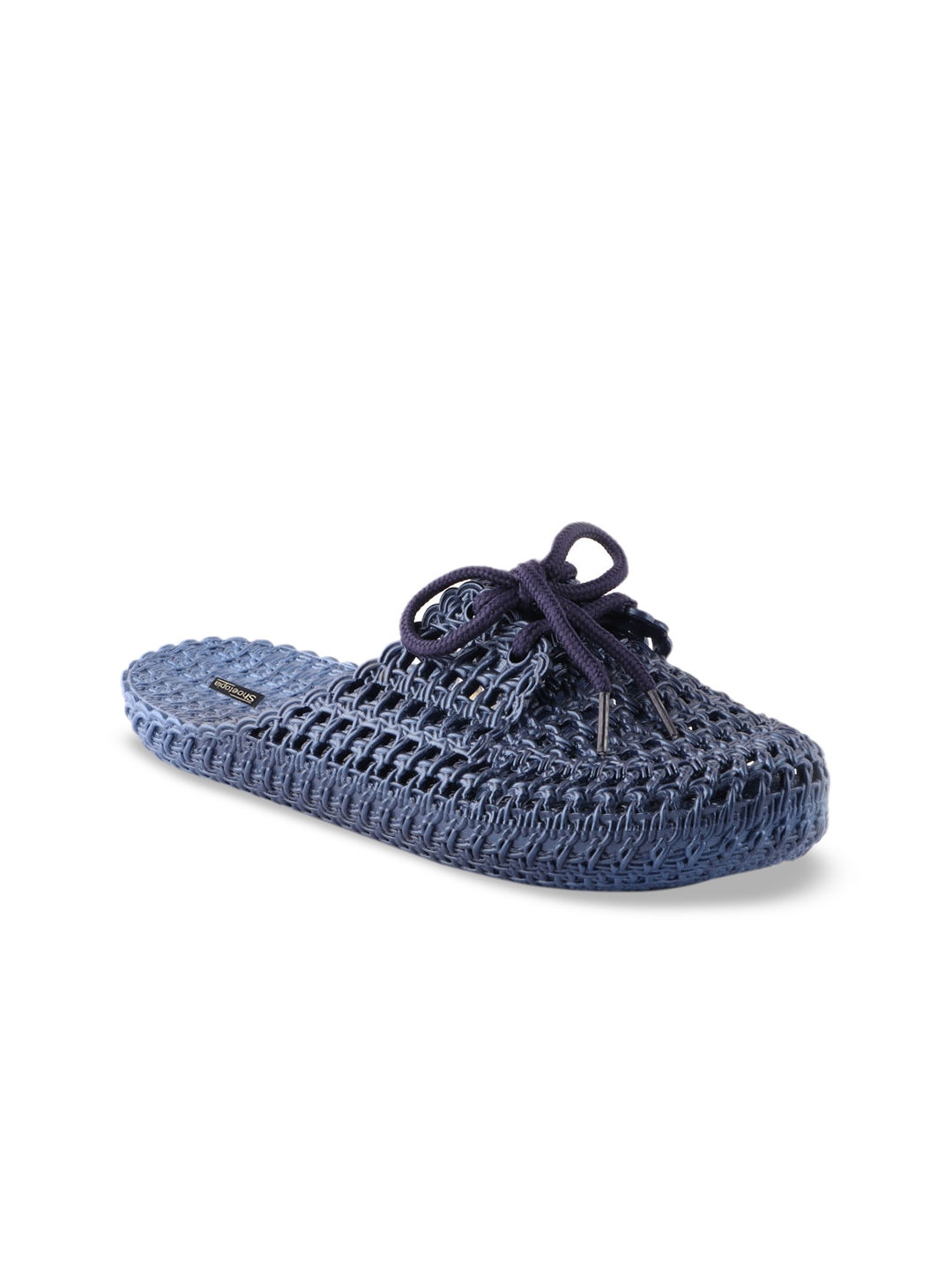 navy blue flat mules