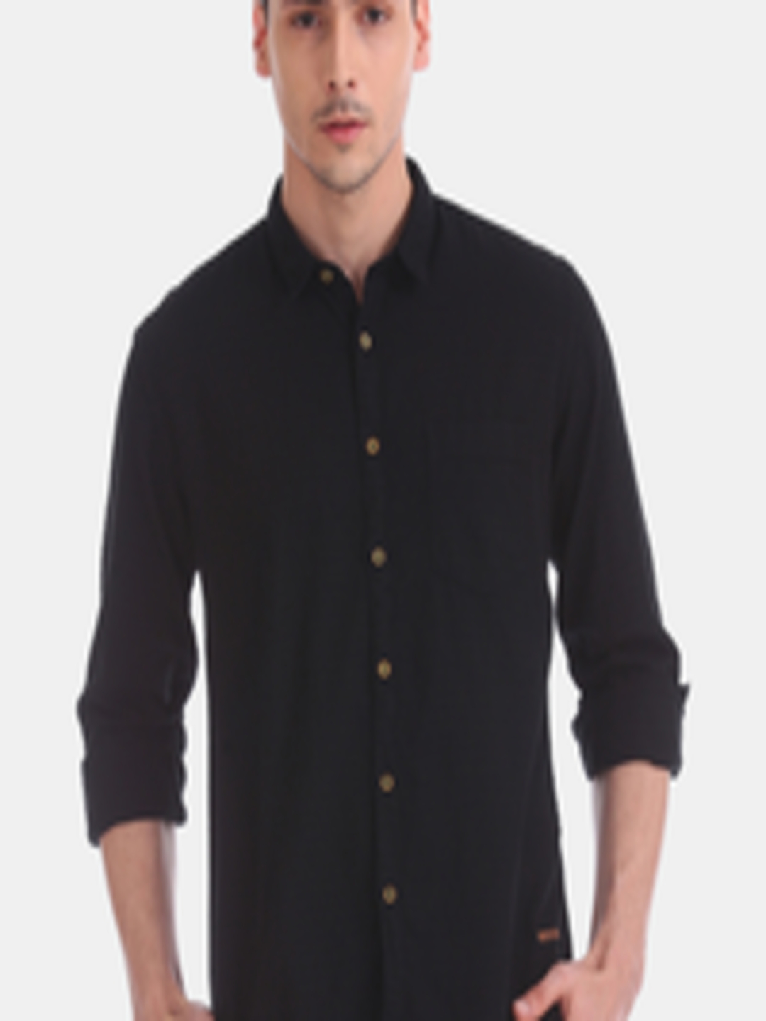 Buy Cherokee Men Black Regular Fit Solid Casual Shirt - Shirts for Men ...