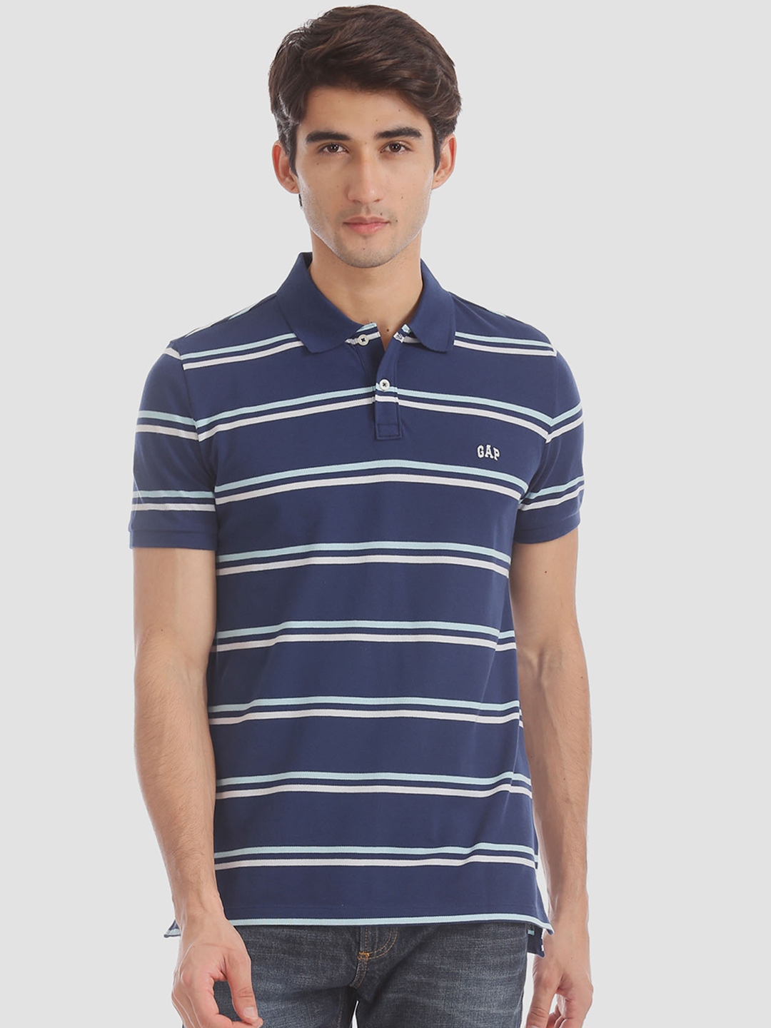 Buy GAP Men Blue & White Striped Pique Polo Shirt - Tshirts for Men ...