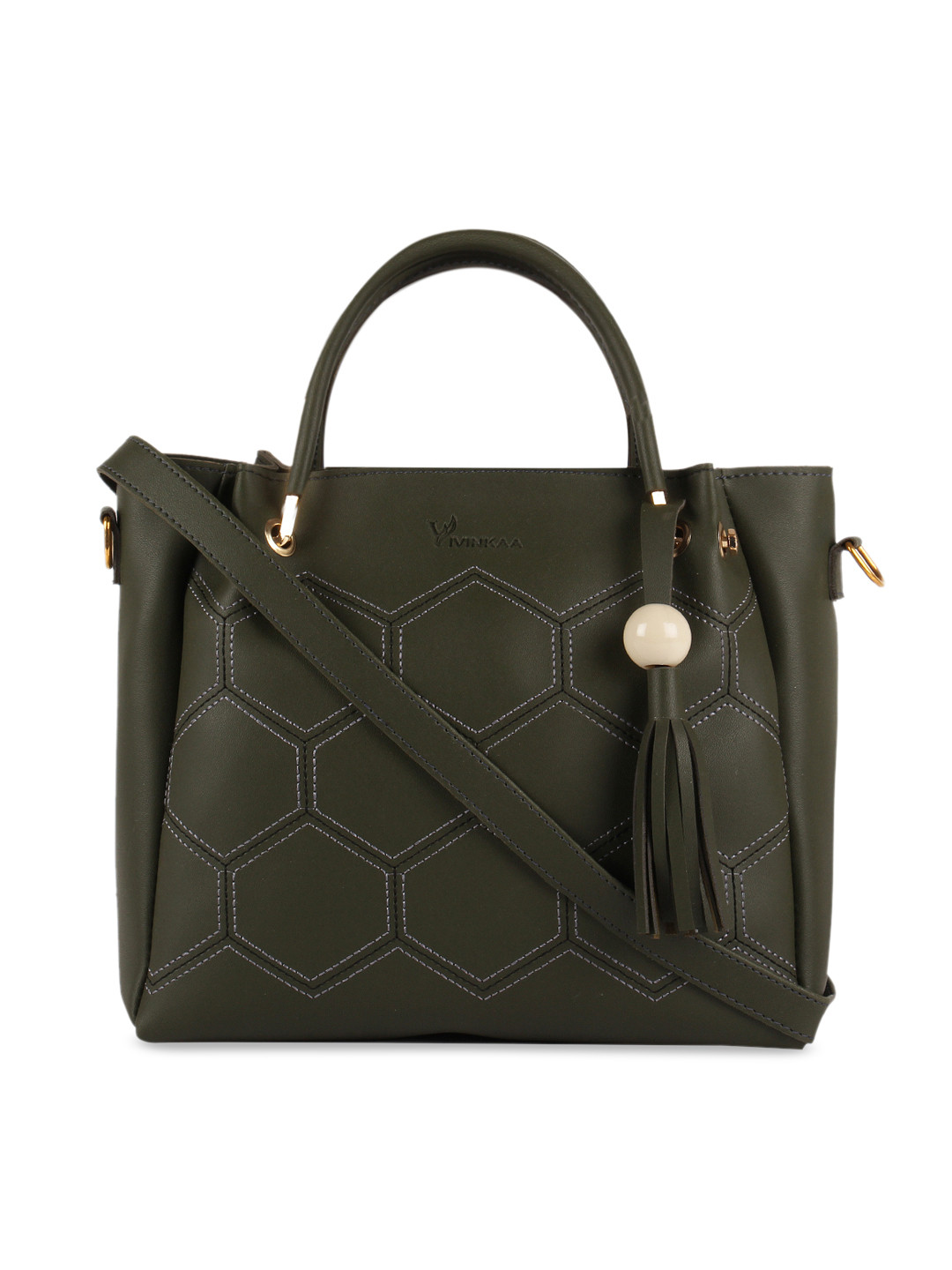 Buy Vivinkaa Olive Green Self Design Handheld Bag Handbags for Women