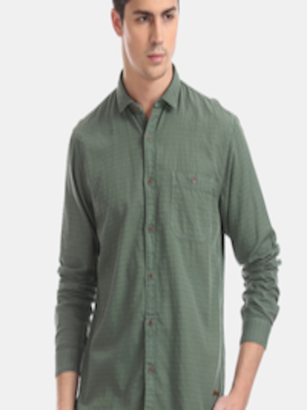 Buy Cherokee Men Green Regular Fit Self Design Casual Shirt - Shirts ...