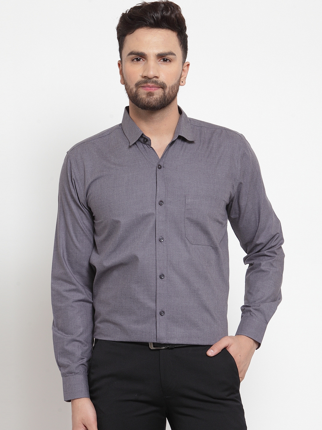 Buy JAINISH Men Grey Classic Slim Fit Solid Formal Shirt - Shirts for ...