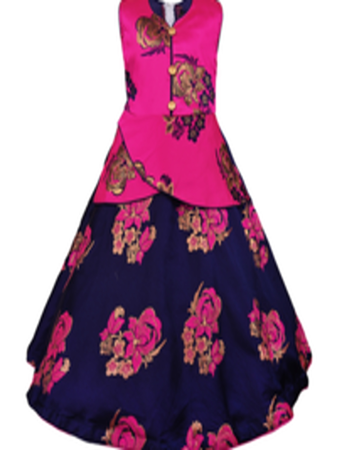 Buy Wish Karo Girls Pink & Navy Blue Printed Maxi Dress - Dresses for ...