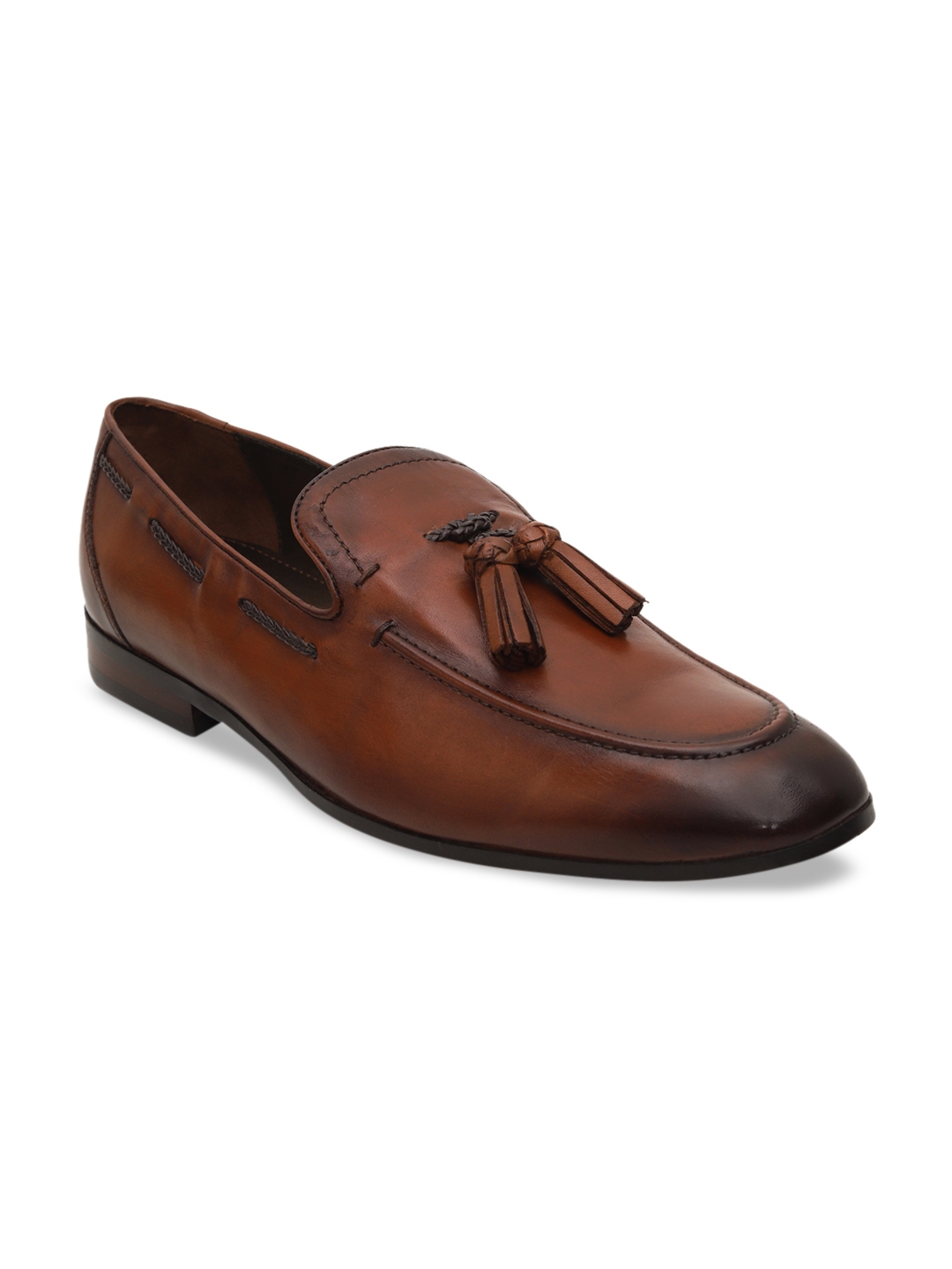 Buy ROSSO BRUNELLO Men Tan Brown Solid Leather Formal Loafers - Formal ...