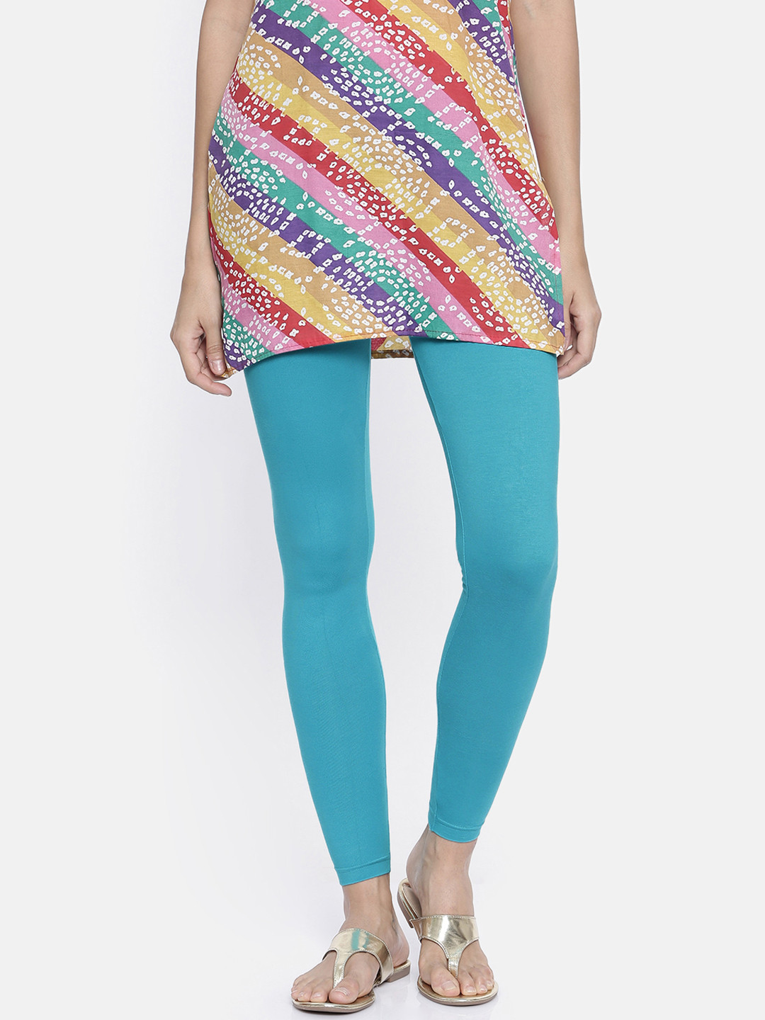 Buy Bitz Women Turquoise Blue Solid Organic Cotton Ankle Length