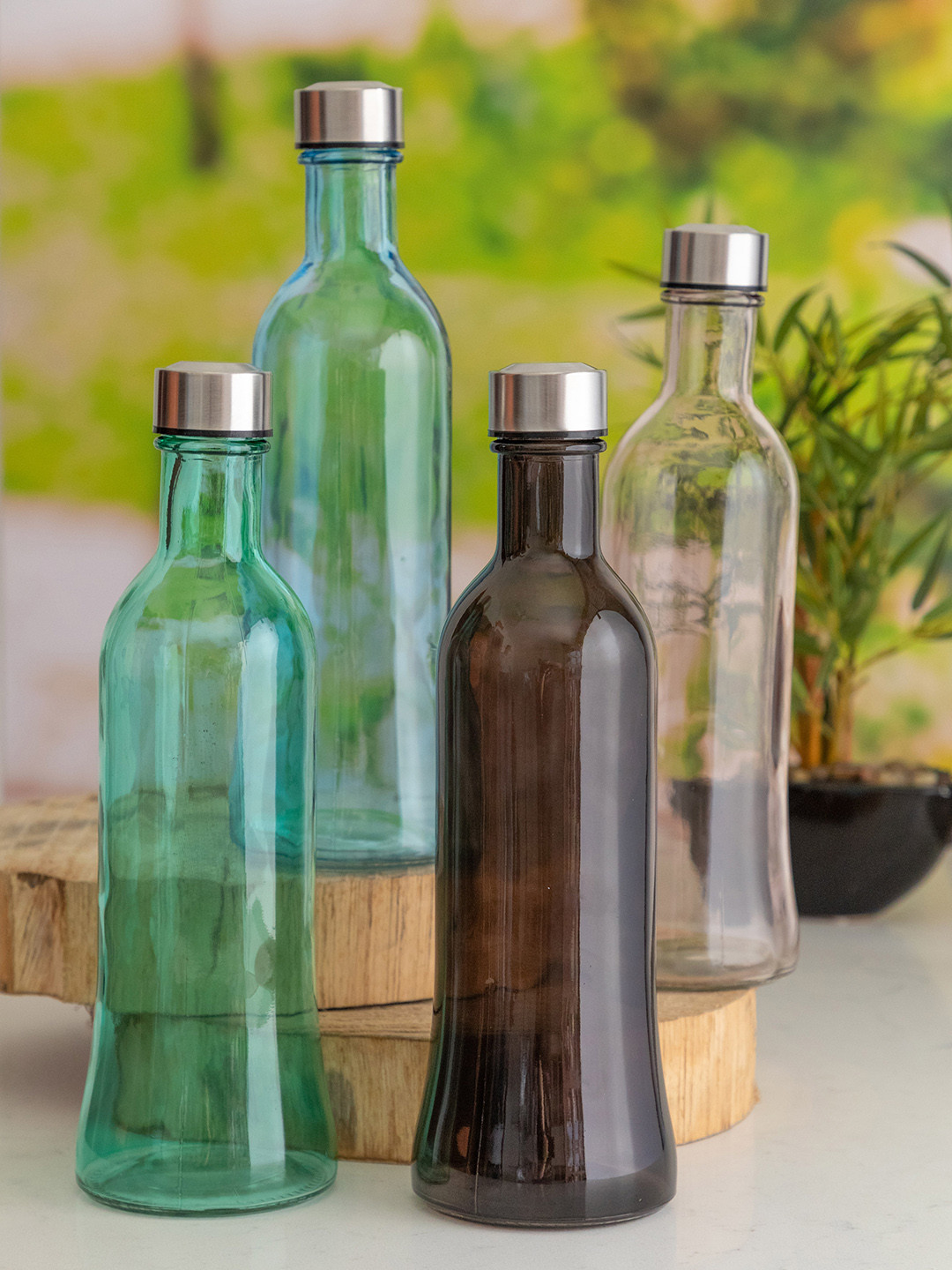 Buy GOODHOMES Set Of 4 Glass Bottles With Airtight Cap Water Bottle