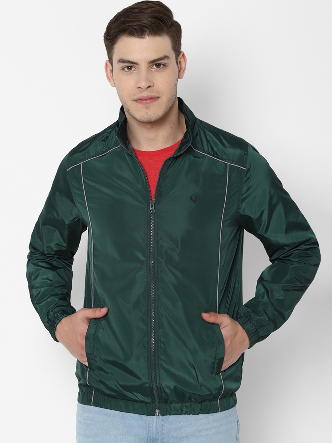 Buy Allen Solly Men Green Solid Bomber Jacket - Jackets for Men ...