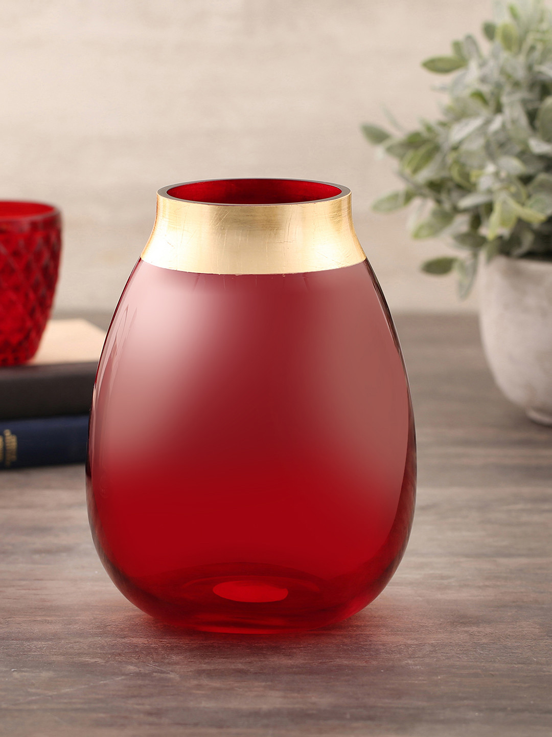 Buy Pure Home And Living Red & Gold Toned Medium Ruby Red Glass Flower