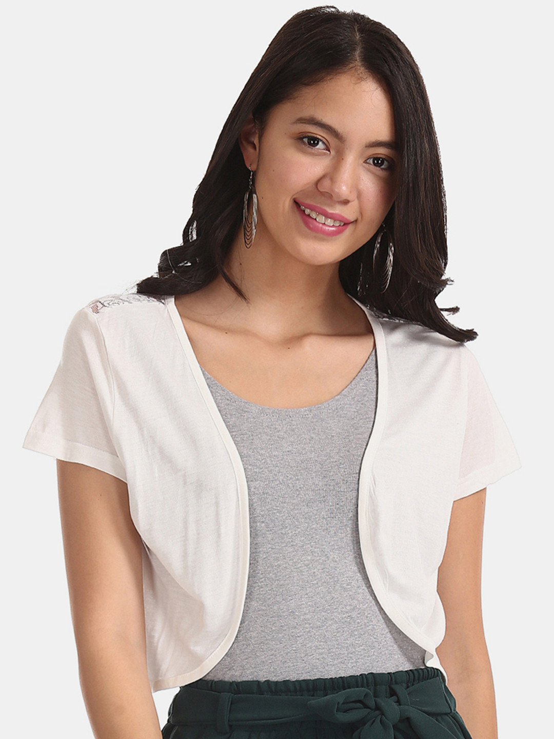 Buy Sugr Women Off White Self Design Open Front Shrug Shrug for Women