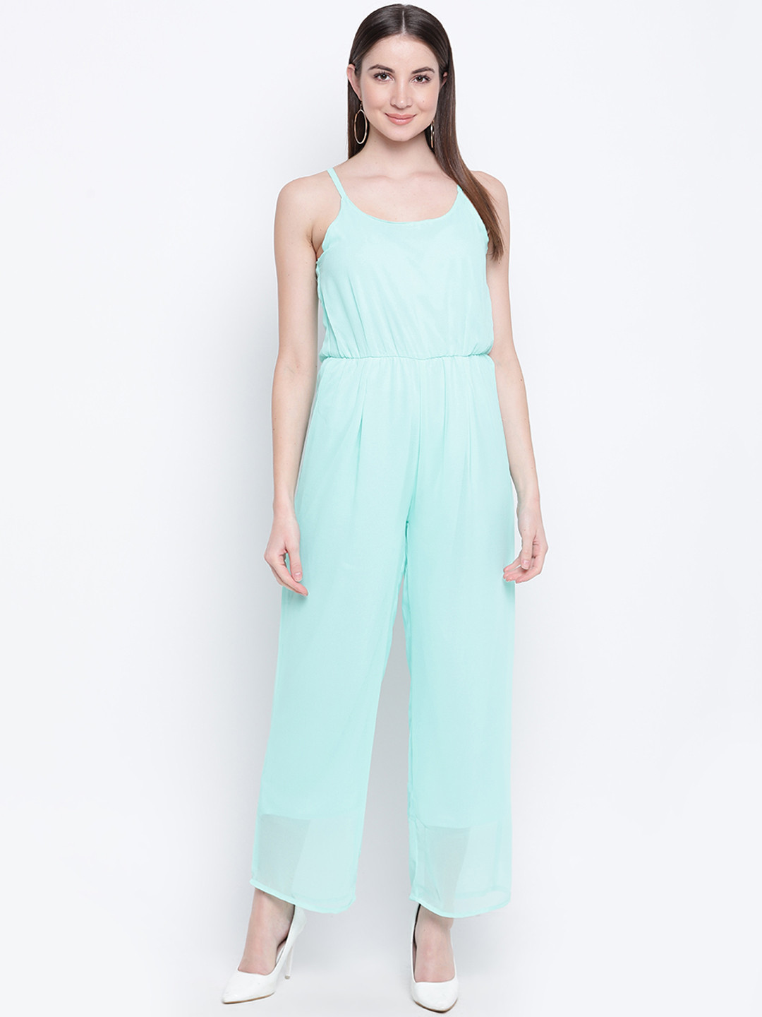 Buy Mayra Women Turquoise Blue Solid Basic Jumpsuit Jumpsuit for