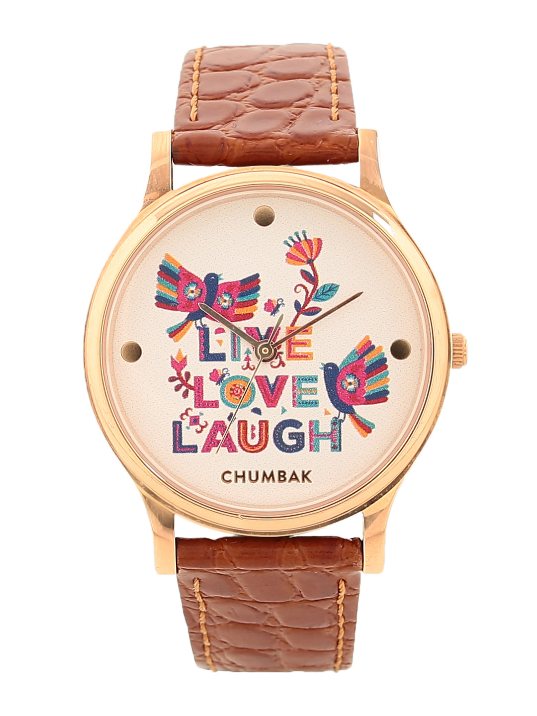 Buy TEAL BY CHUMBAK Women Cream Coloured Brass Printed Dial & Brown