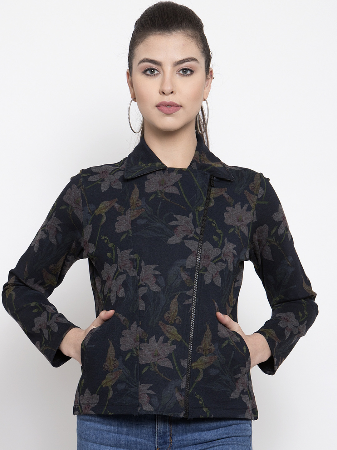 Buy Armure Women Navy Blue Printed Lightweight Tailored Jacket