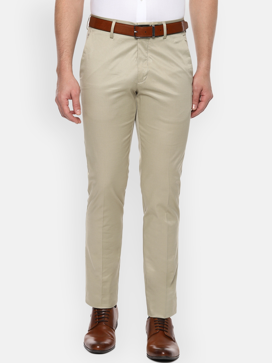 Buy Louis Philippe Men Beige Slim Fit Solid Formal Trousers - Trousers ...