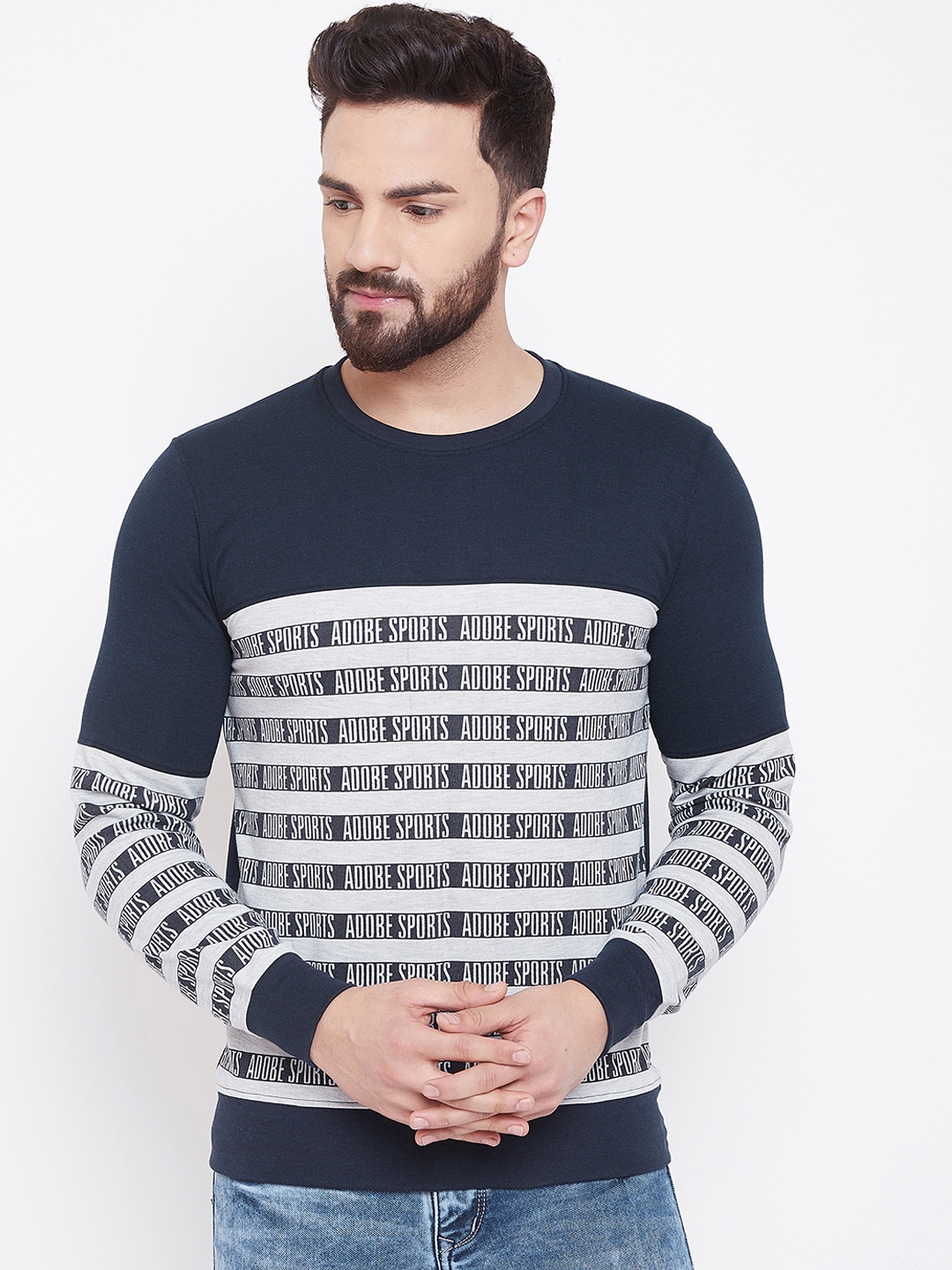 blue and white striped sweatshirt womens