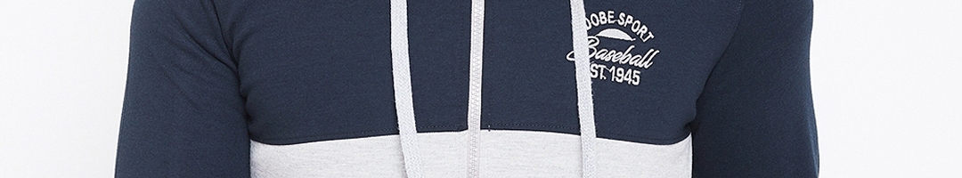 Buy Adobe Men Navy Blue & Grey Melange Colourblocked Hooded Sweatshirt ...