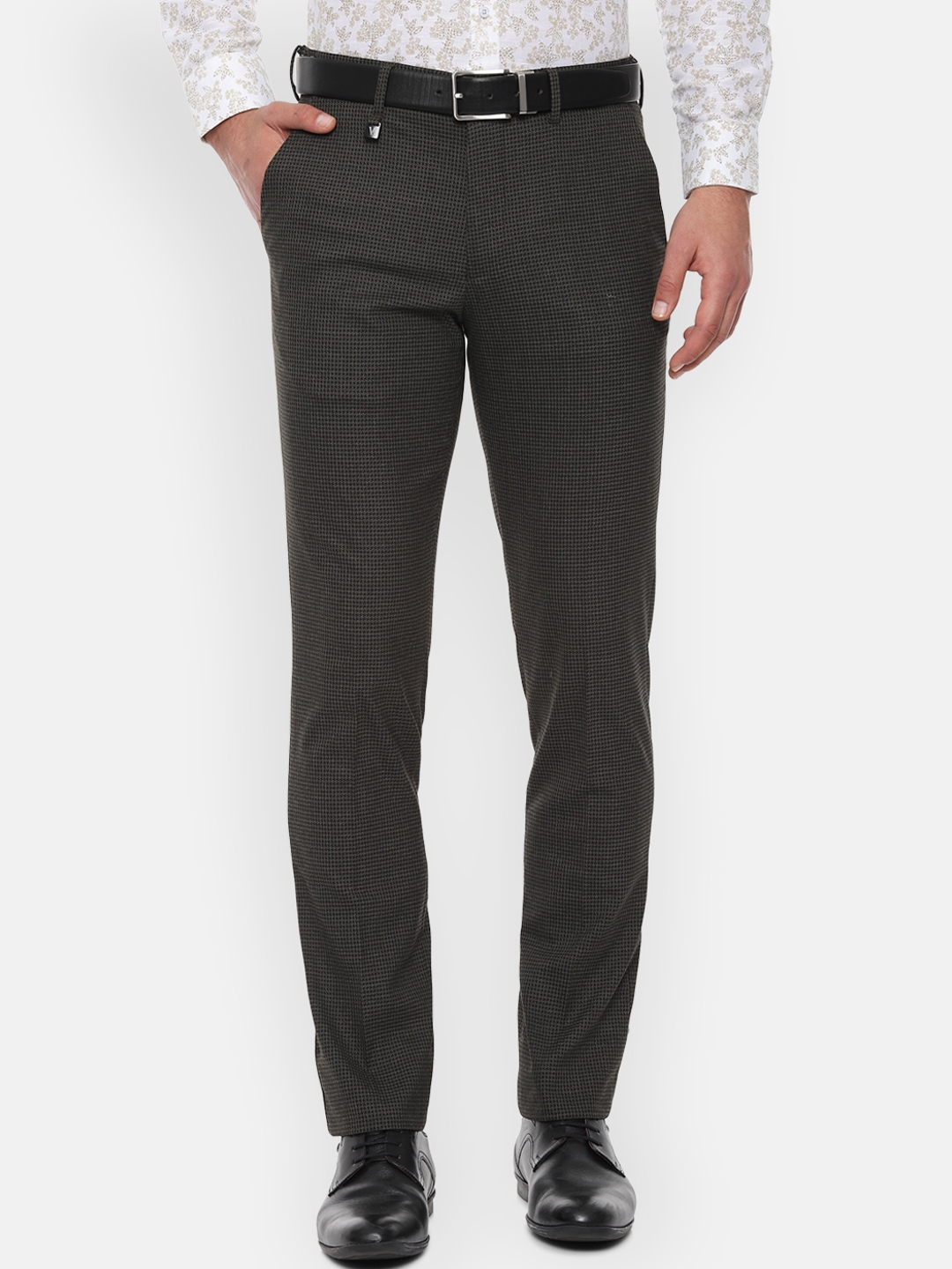 Buy V Dot Men Grey Skinny Fit Self Design Formal Trousers - Trousers ...