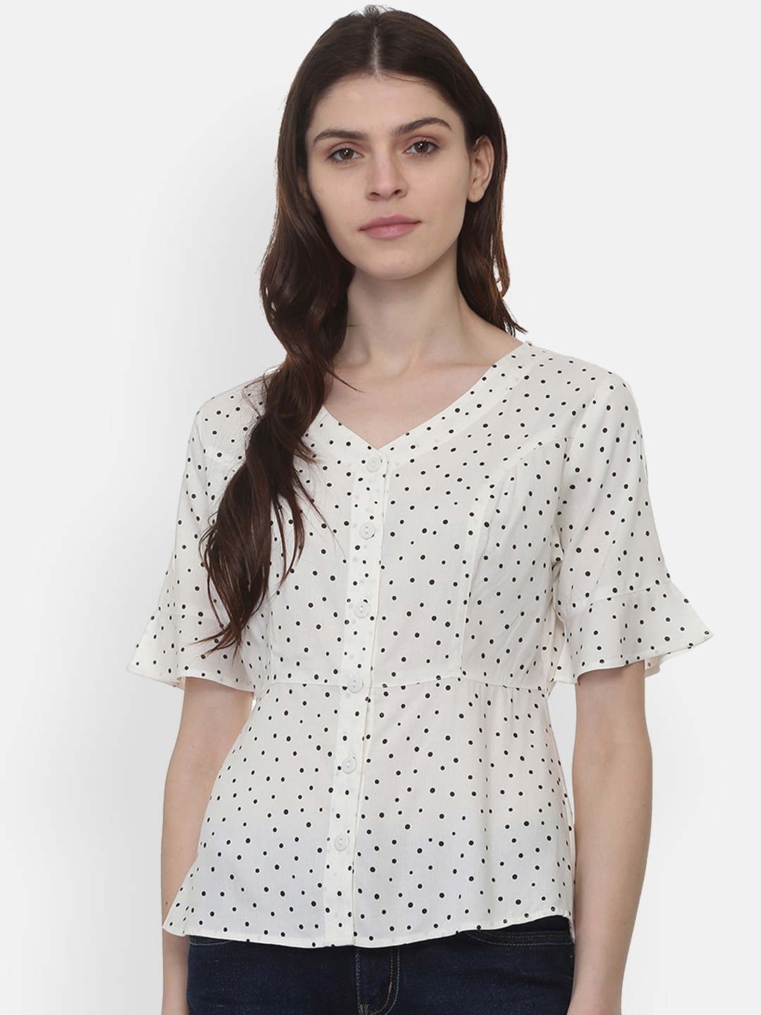 Women's Blue Floral Printed Cinched Waist Top