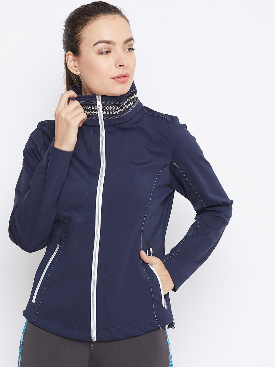 Buy JUMP USA Women Navy Blue Solid Lightweight Sporty Jacket Jackets