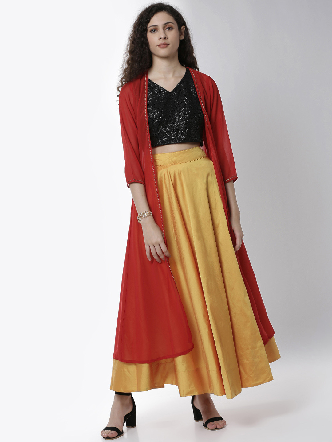 Buy De Moza Women Red Solid Open Front Longline Ethnic Shrug Shrug for Women 11110380 Myntra