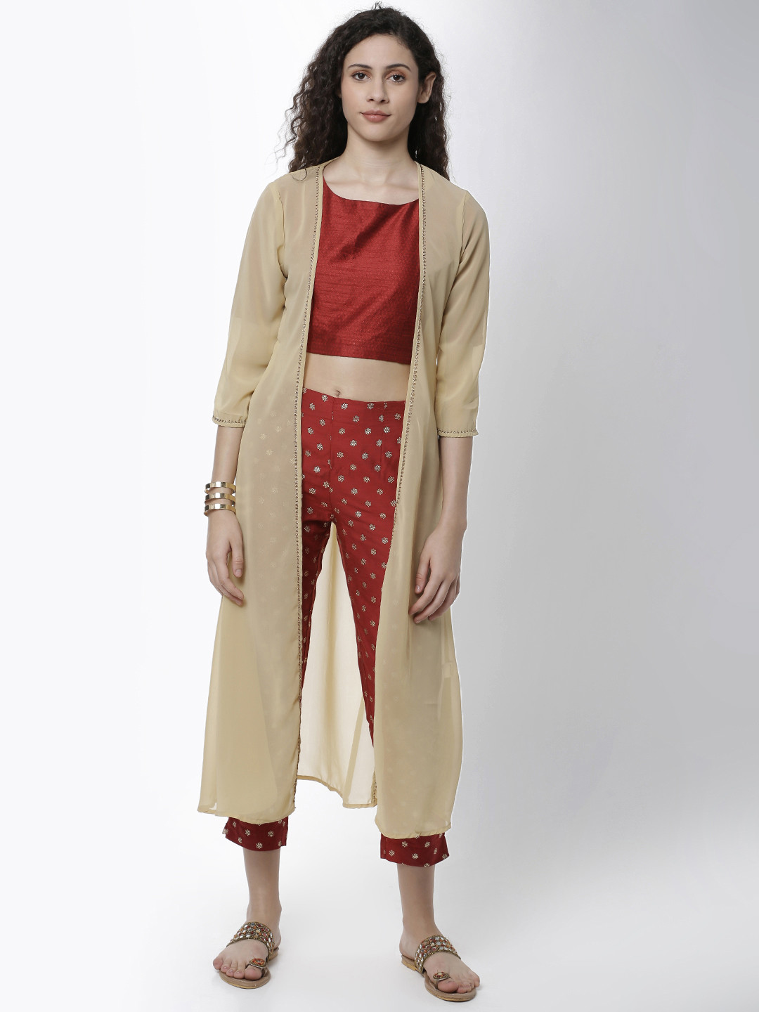 Buy De Moza Women Beige Solid Open Front Longline Ethnic Shrug Shrug for Women 11110378 Myntra