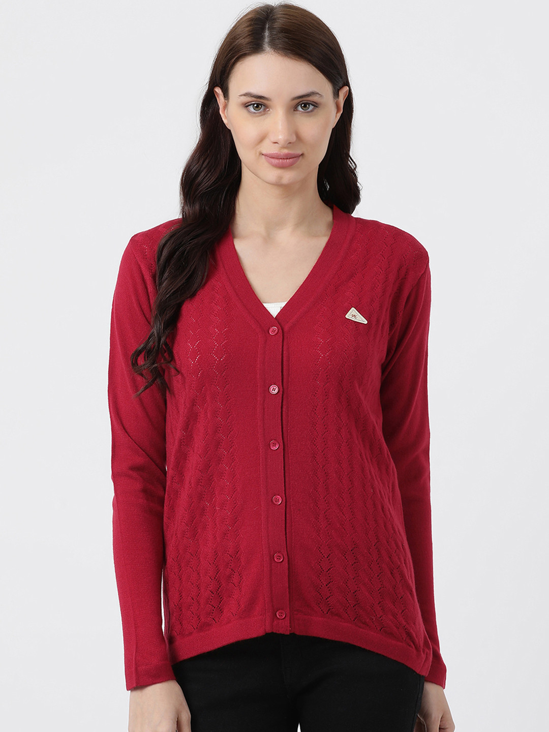 Buy Monte Carlo Women Red Self Design Cardigan Sweater - Sweaters for Women 11109370 | Myntra