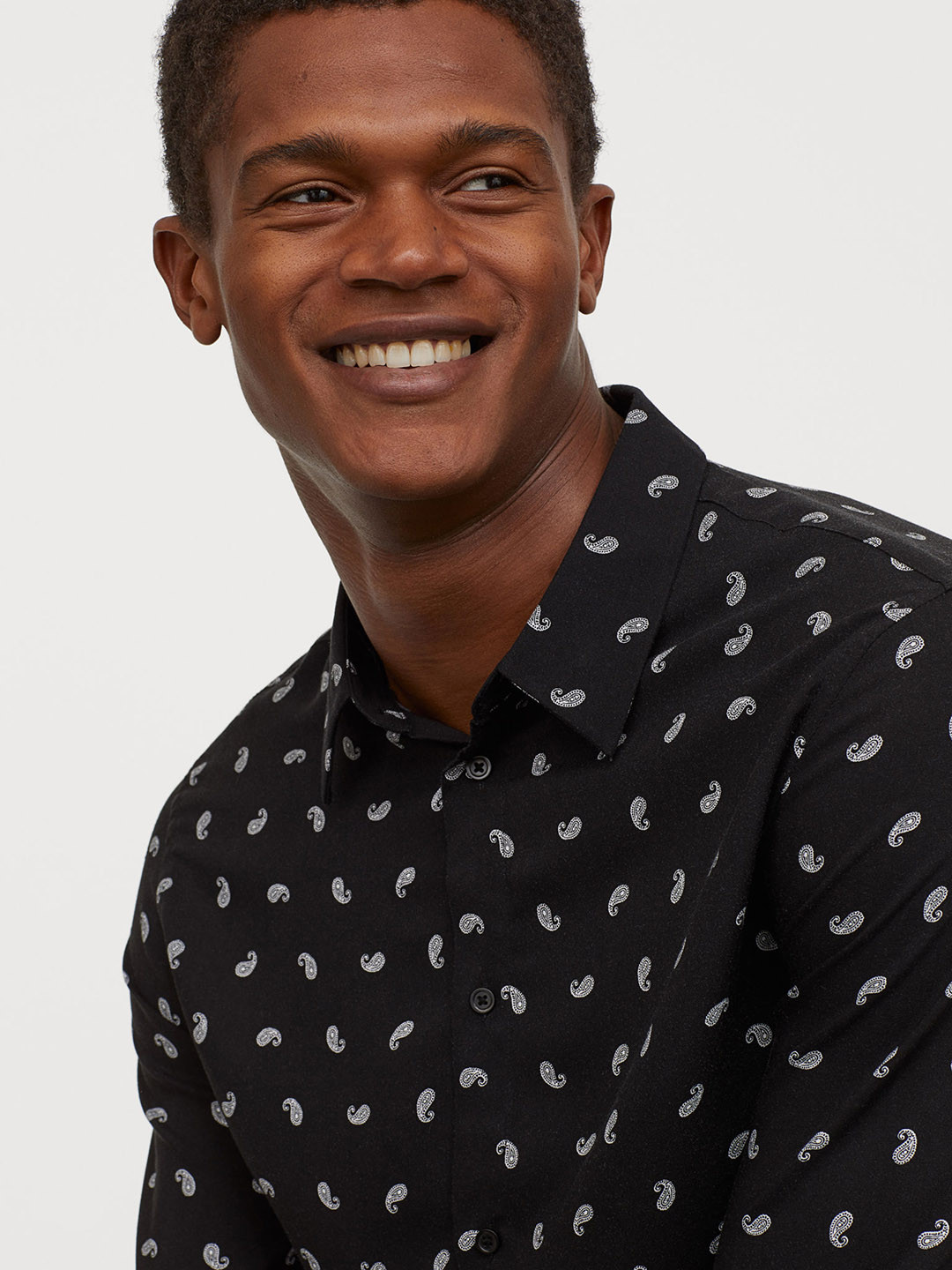 Buy H&M Men Black & White Printed Viscose Shirt Slim Fit Shirts for