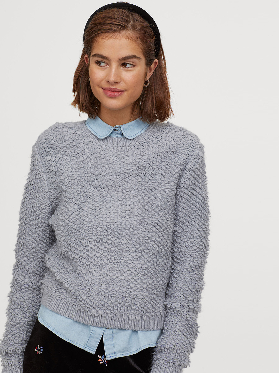 Buy H&M Women Grey Textured Knit Jumper Sweaters for Women 11116162