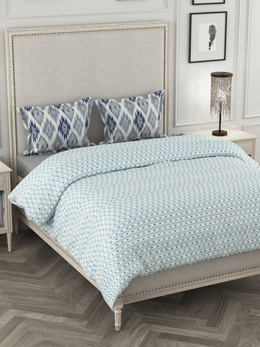 Buy Portico New York Blue & Grey Printed AC Room 120GSM Double King