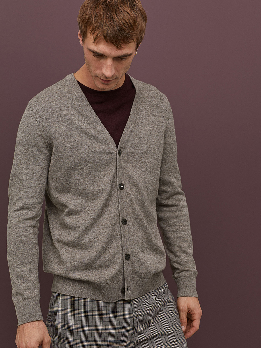 Buy H&M Men Brown & Grey Solid Cotton Cardigan Sweaters for Men