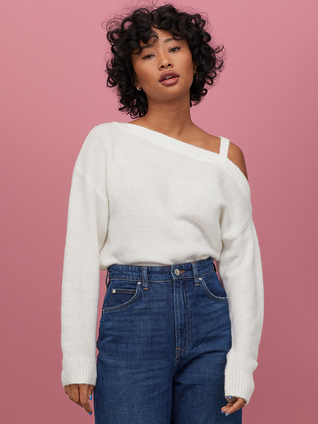 Buy H&M Women White Solid One Shoulder Jumper Sweaters for Women