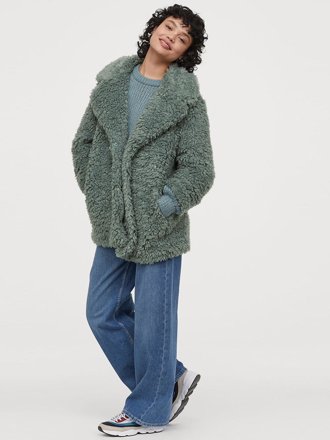 Buy H&M Women Green Solid Long Faux Fur Jacket Jackets for Women 11257542 Myntra