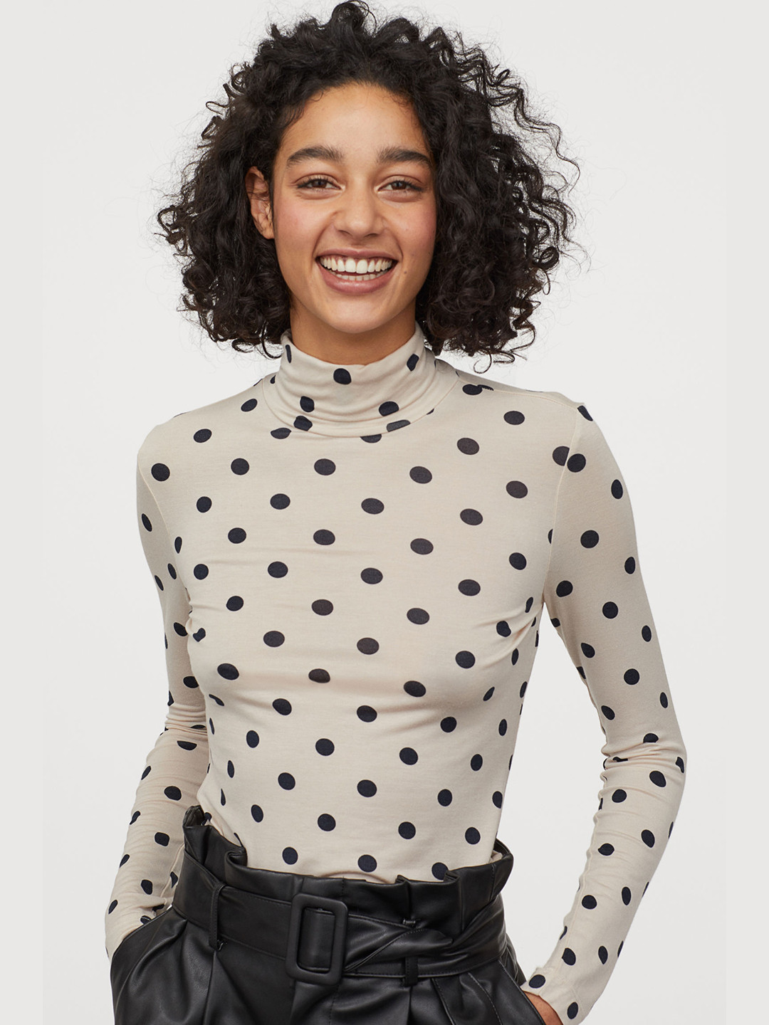 Buy H&M Women Beige & Black Modal Polo Neck Top - Tops for Women 11257688 | Myntra