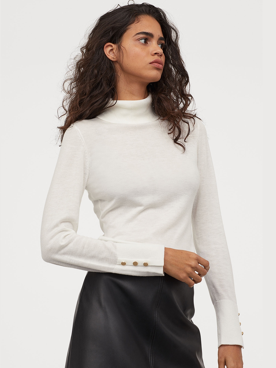 Buy Handm Women White Solid Fine Knit Polo Neck Jumper Sweaters For Women 11257654 Myntra