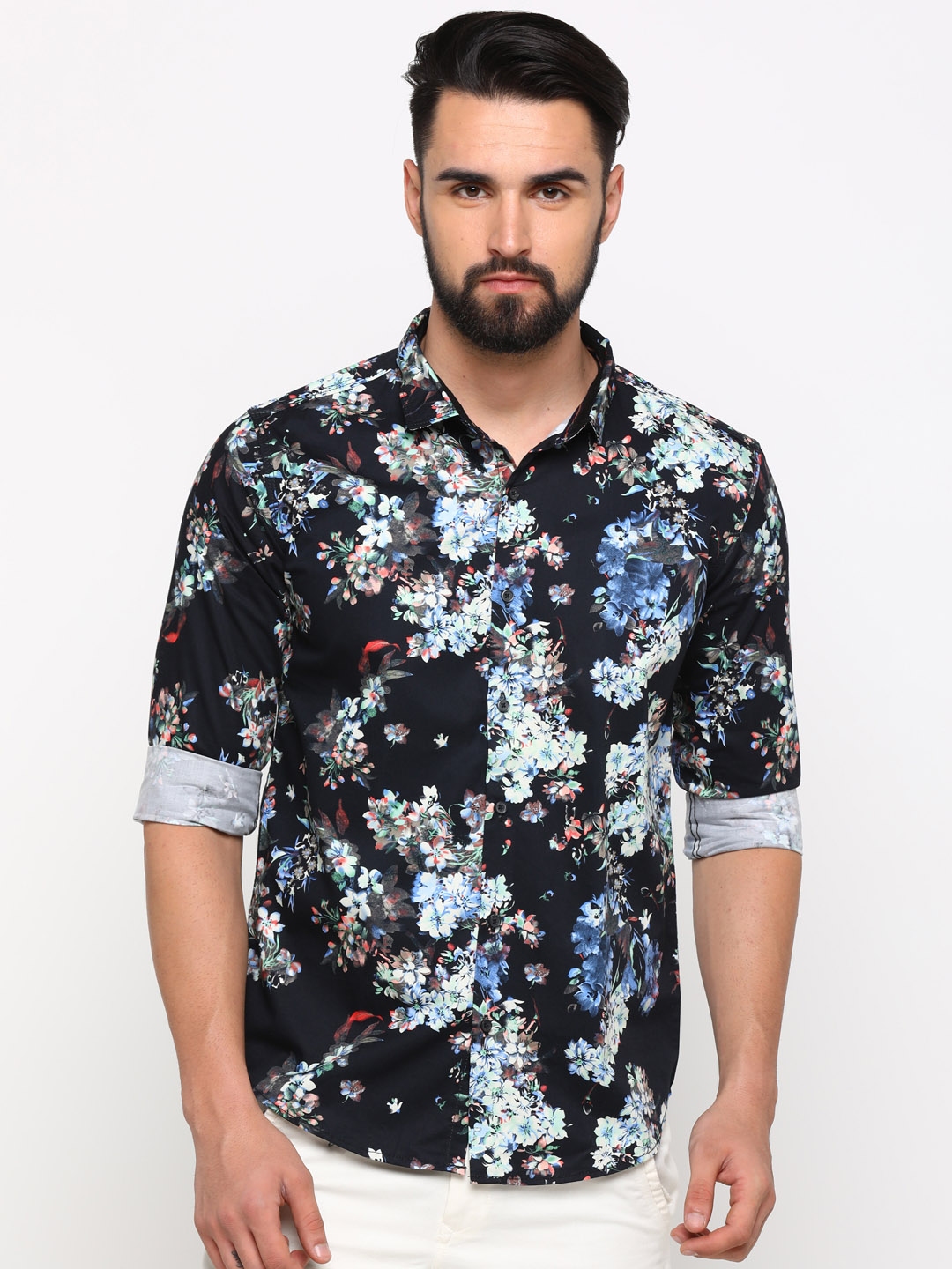 Buy WITH Men Black Slim Fit Printed Casual Shirt - Shirts for Men ...