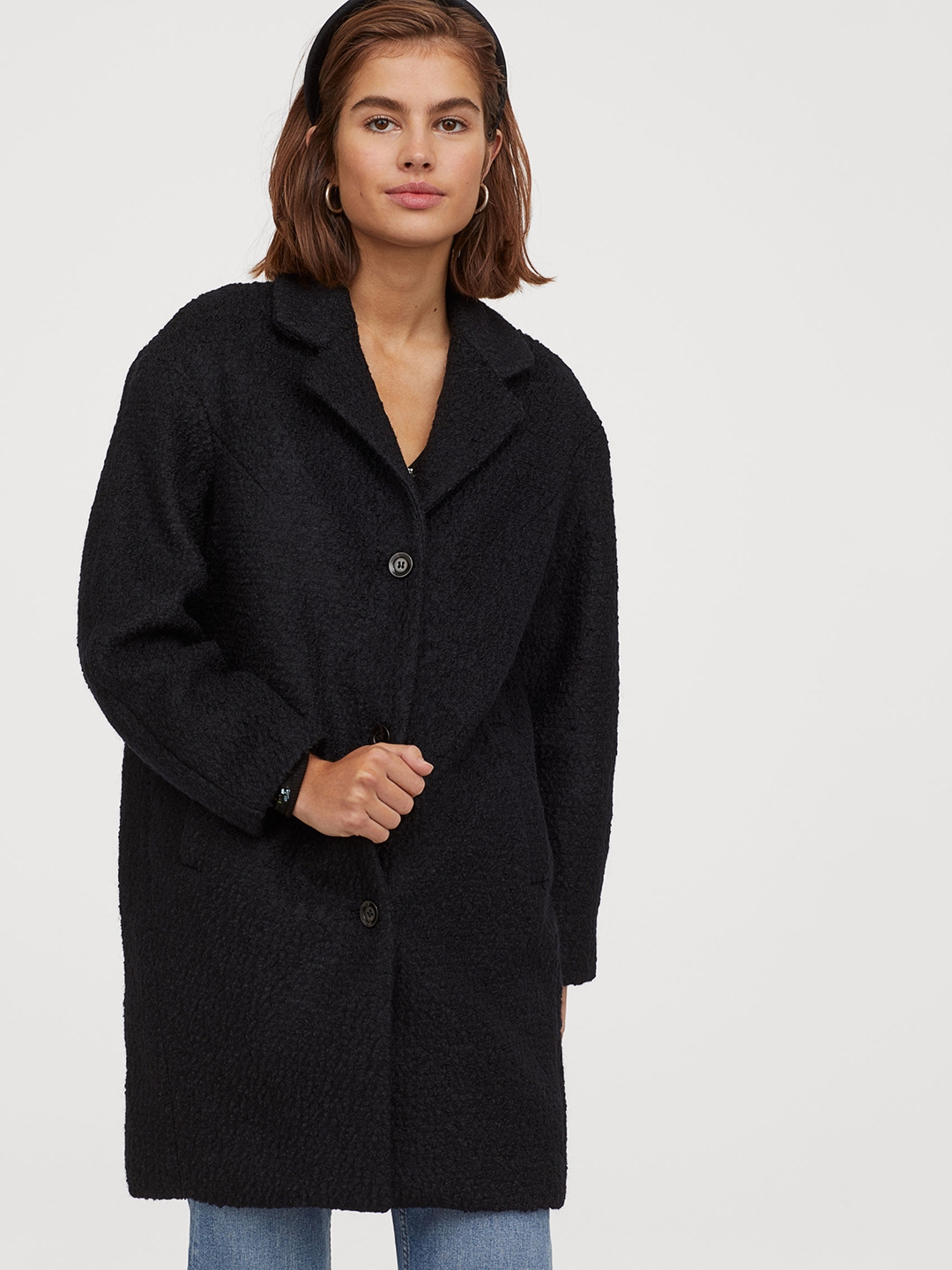 Buy H&M Women Black Solid Wool Blend Boucl Coat Coats for Women 11122804 Myntra