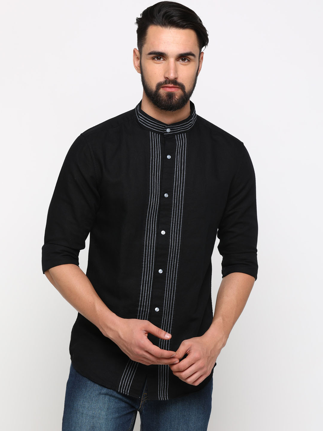 Buy WITH Men Black Slim Fit Solid Linen Casual Shirt Shirts for Men