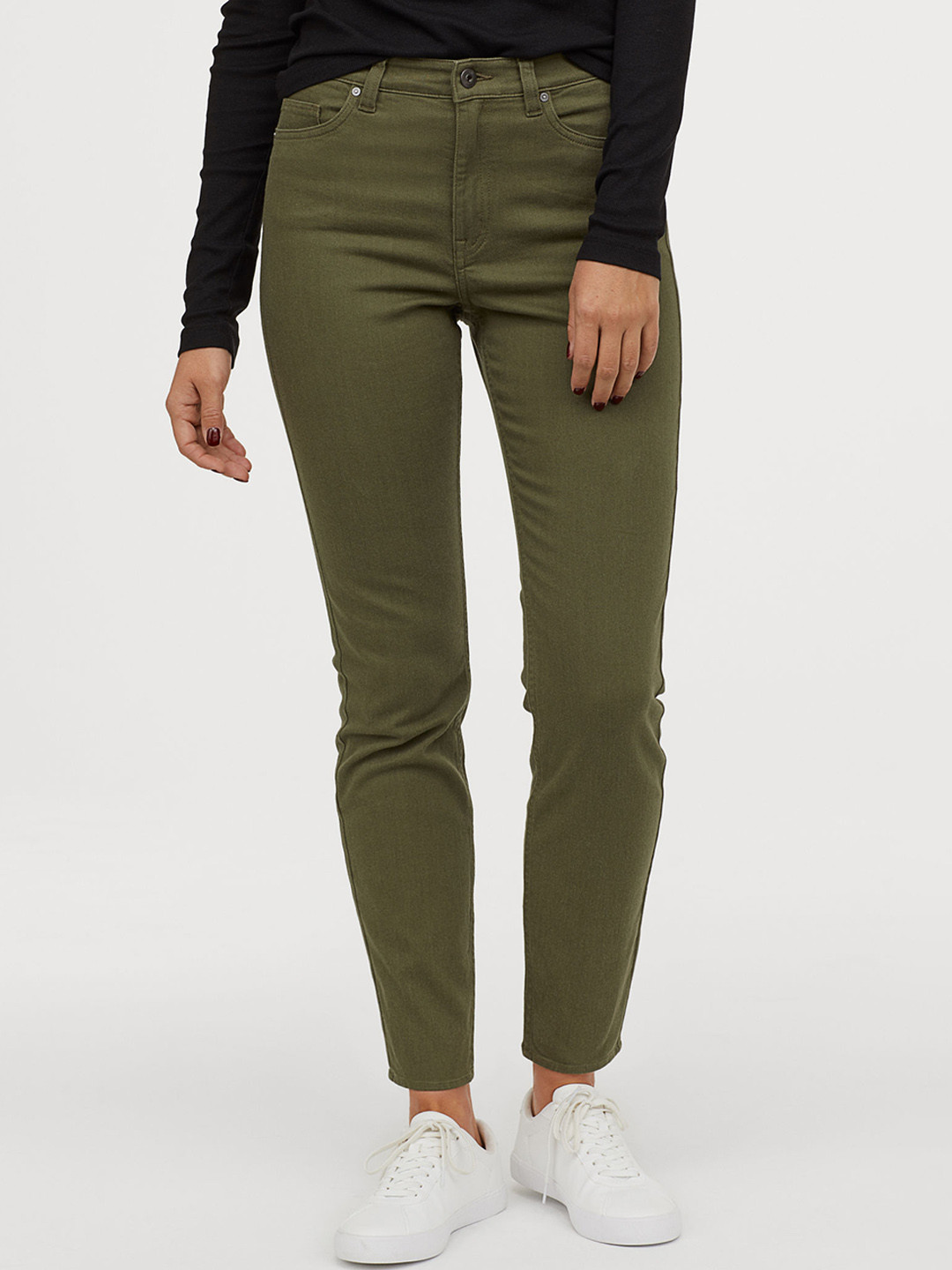 Buy H&M Women Olive Green Skinny Fit Stretch Trousers - Trousers for ...