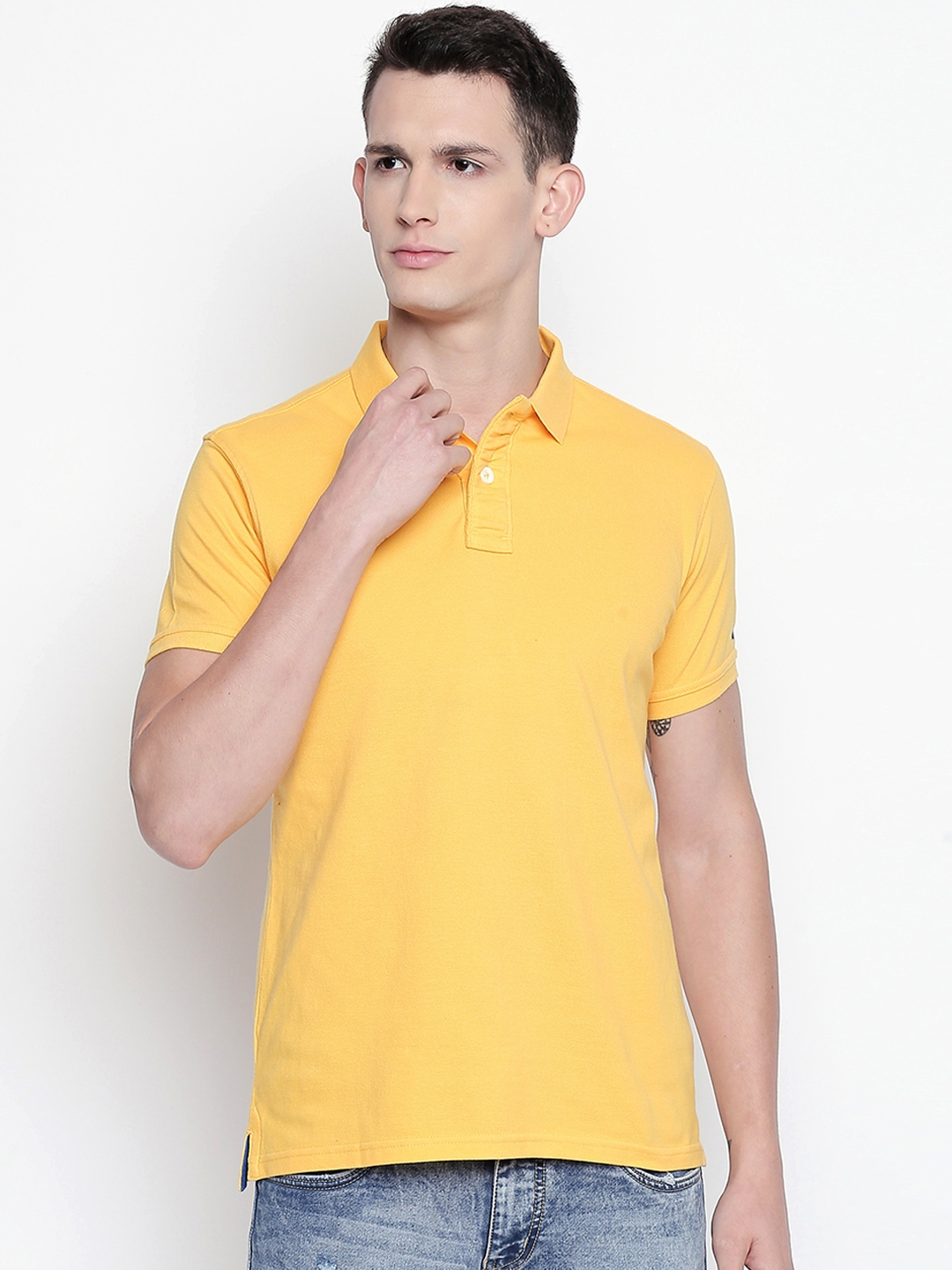 Buy Basics Men Yellow Solid Polo Collar T Shirt - Tshirts for Men ...