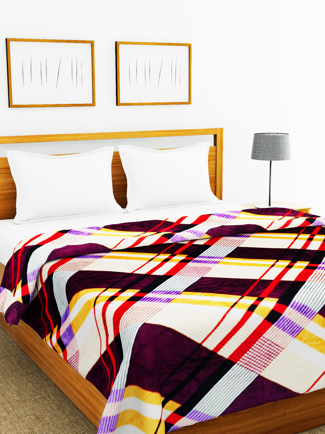 Buy BIANCA Multicoloured Checked AC Room 300 GSM Double Bed Blanket