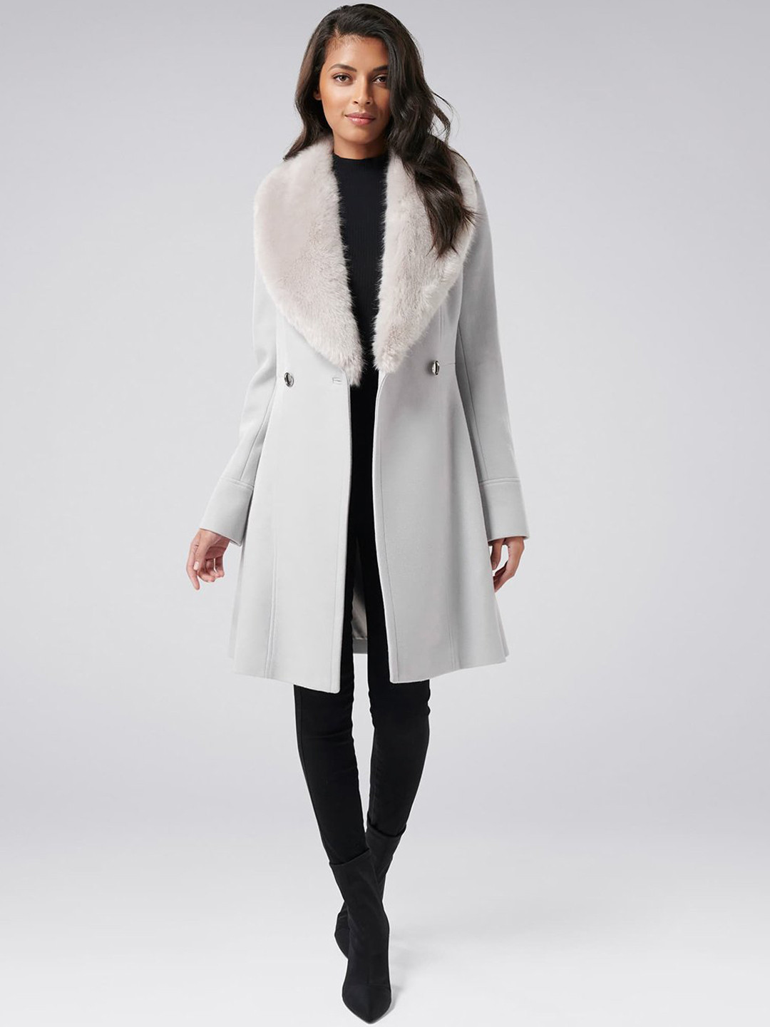 Buy Forever New Women Off White Faux Fur Trimmed Longline Princess Coat Coats for Women