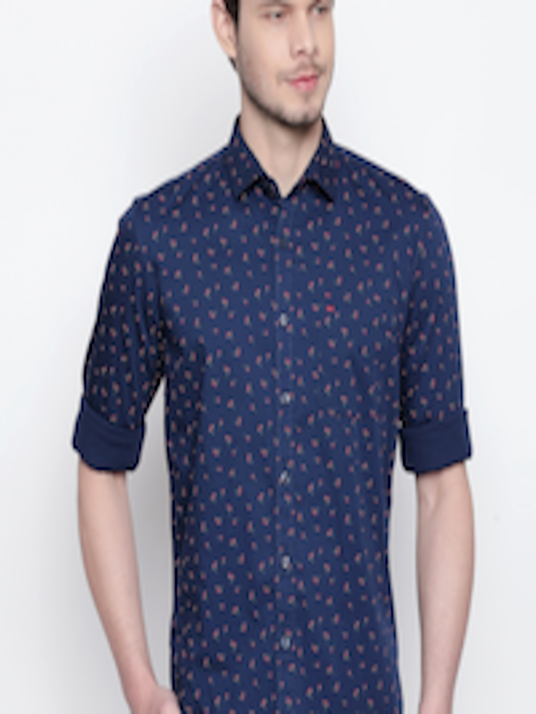 Buy Basics Men Navy Blue & Red Slim Fit Printed Casual Shirt - Shirts ...