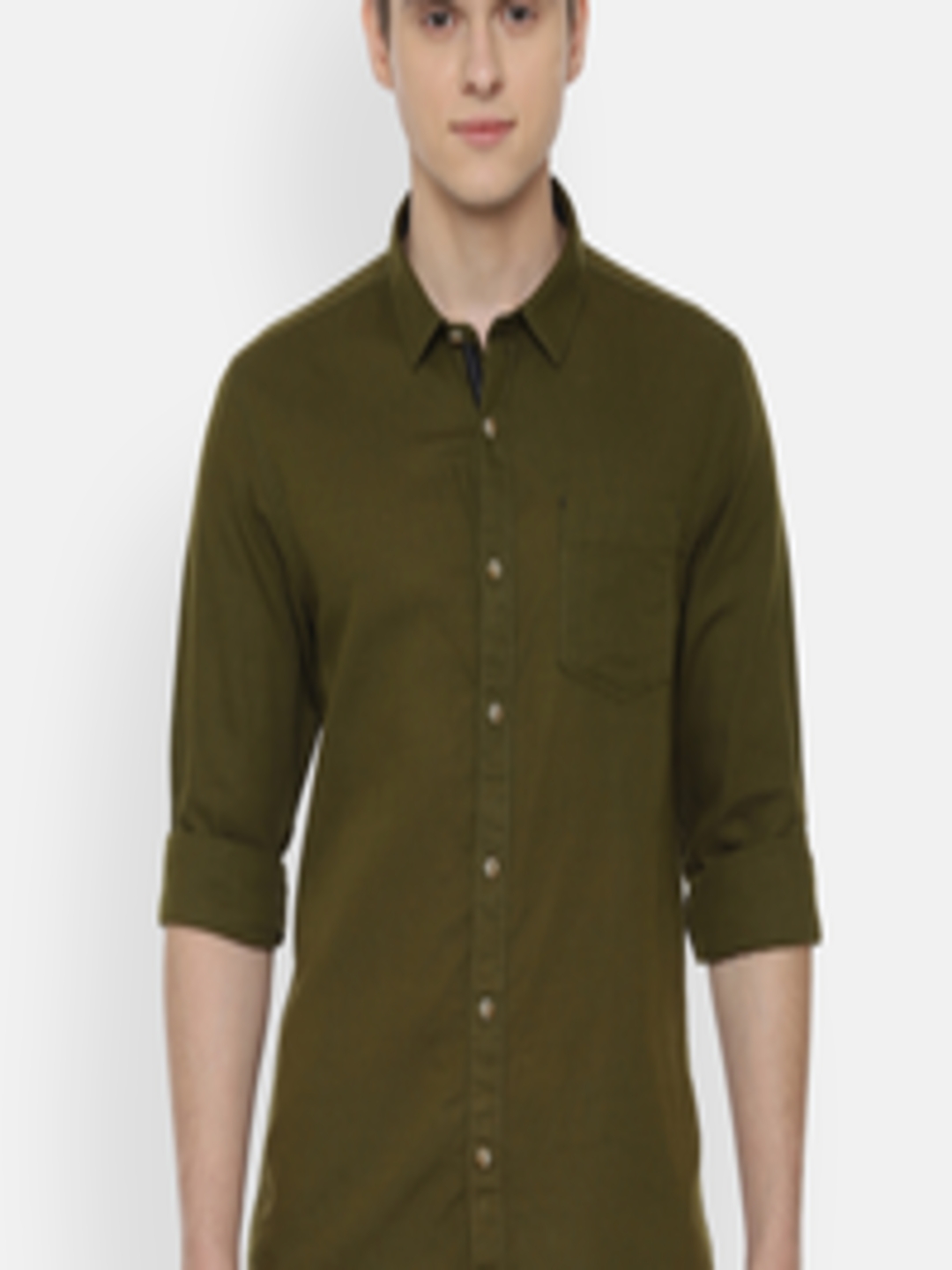 Buy People Men Olive Green Regular Fit Solid Casual Shirt - Shirts for ...