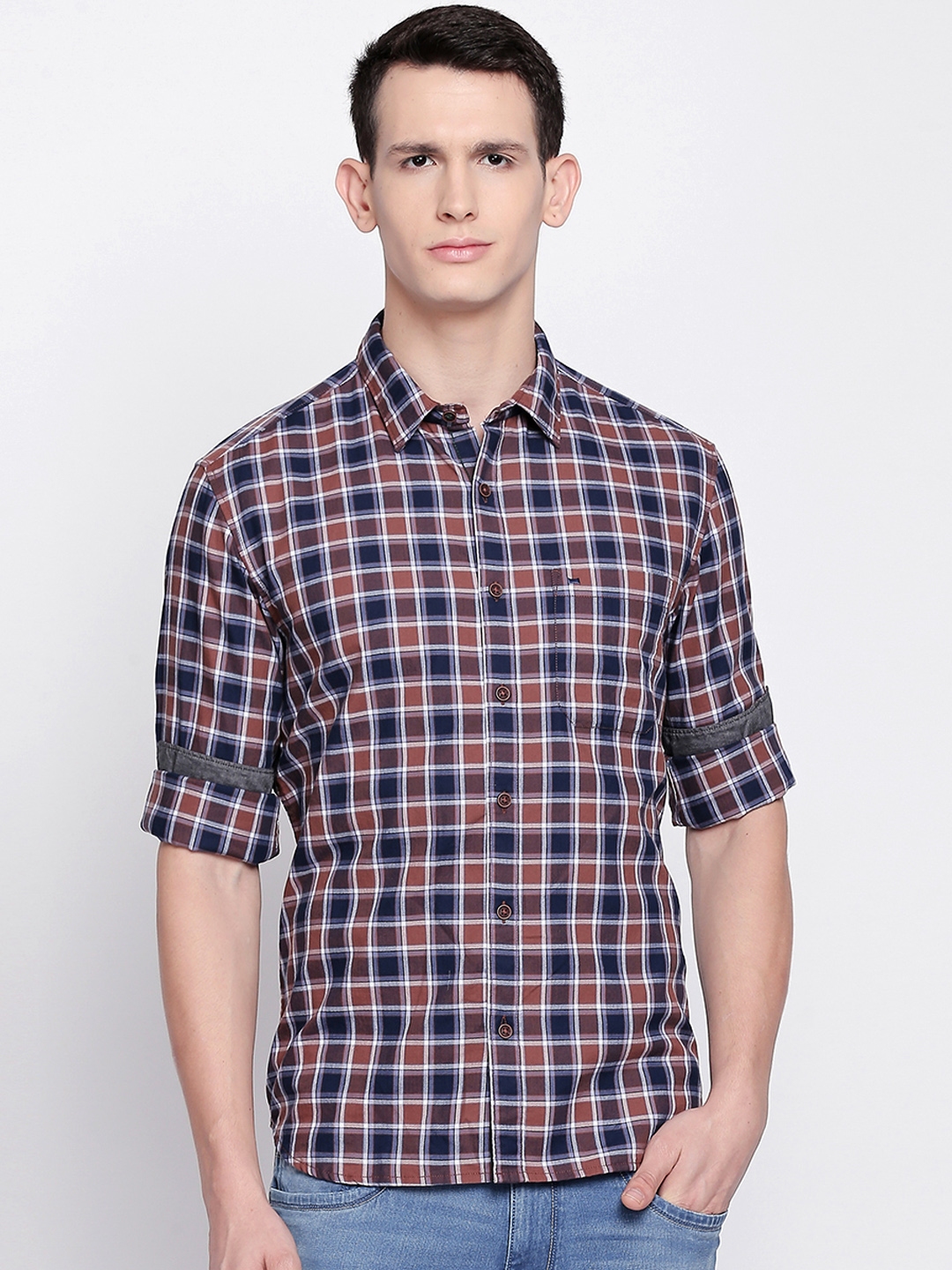 Buy Basics Men Brown Slim Fit Checked Casual Shirt - Shirts for Men ...