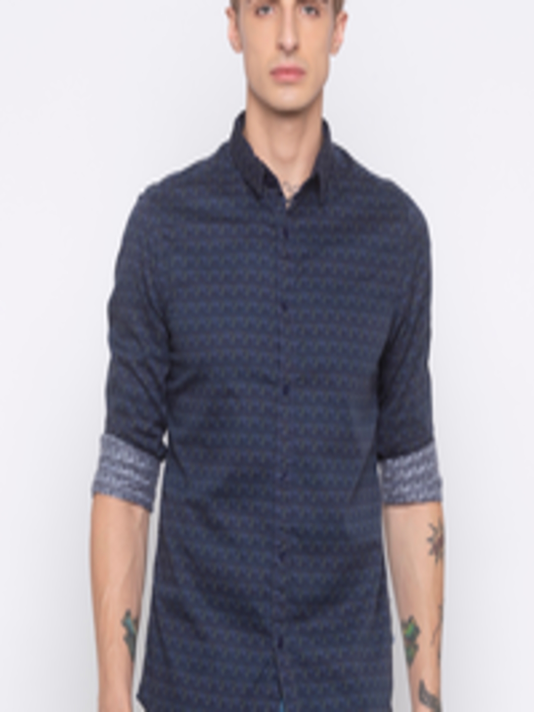 Buy Globus Men Navy Blue Regular Fit Printed Casual Shirt - Shirts for ...