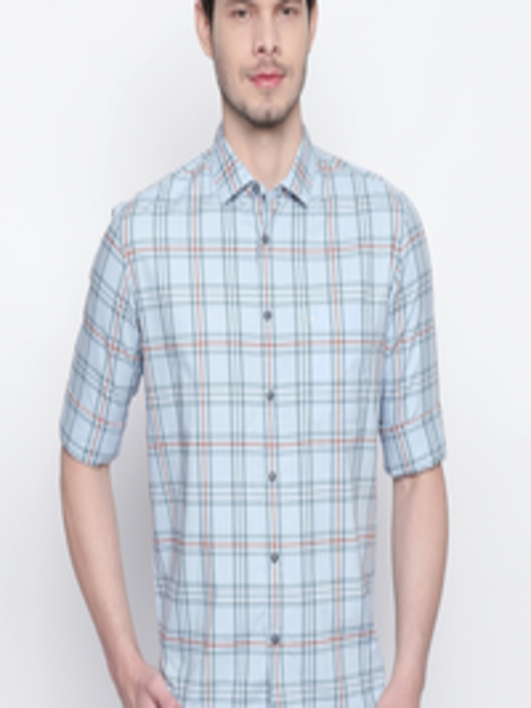 Buy Basics Men Blue & Grey Slim Fit Checked Casual Shirt - Shirts for ...