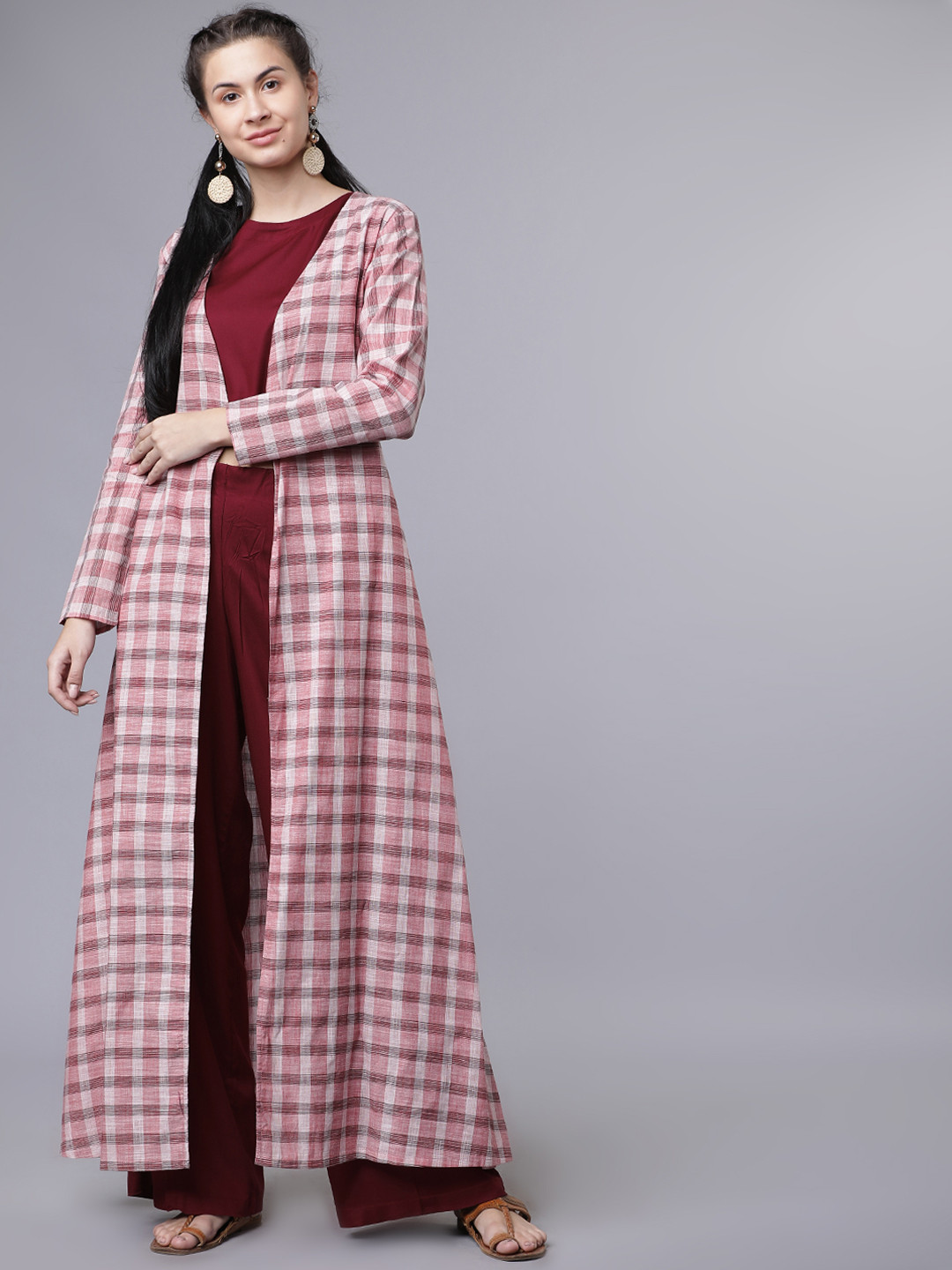 Women Maroon Printed Kurta with Palazzos